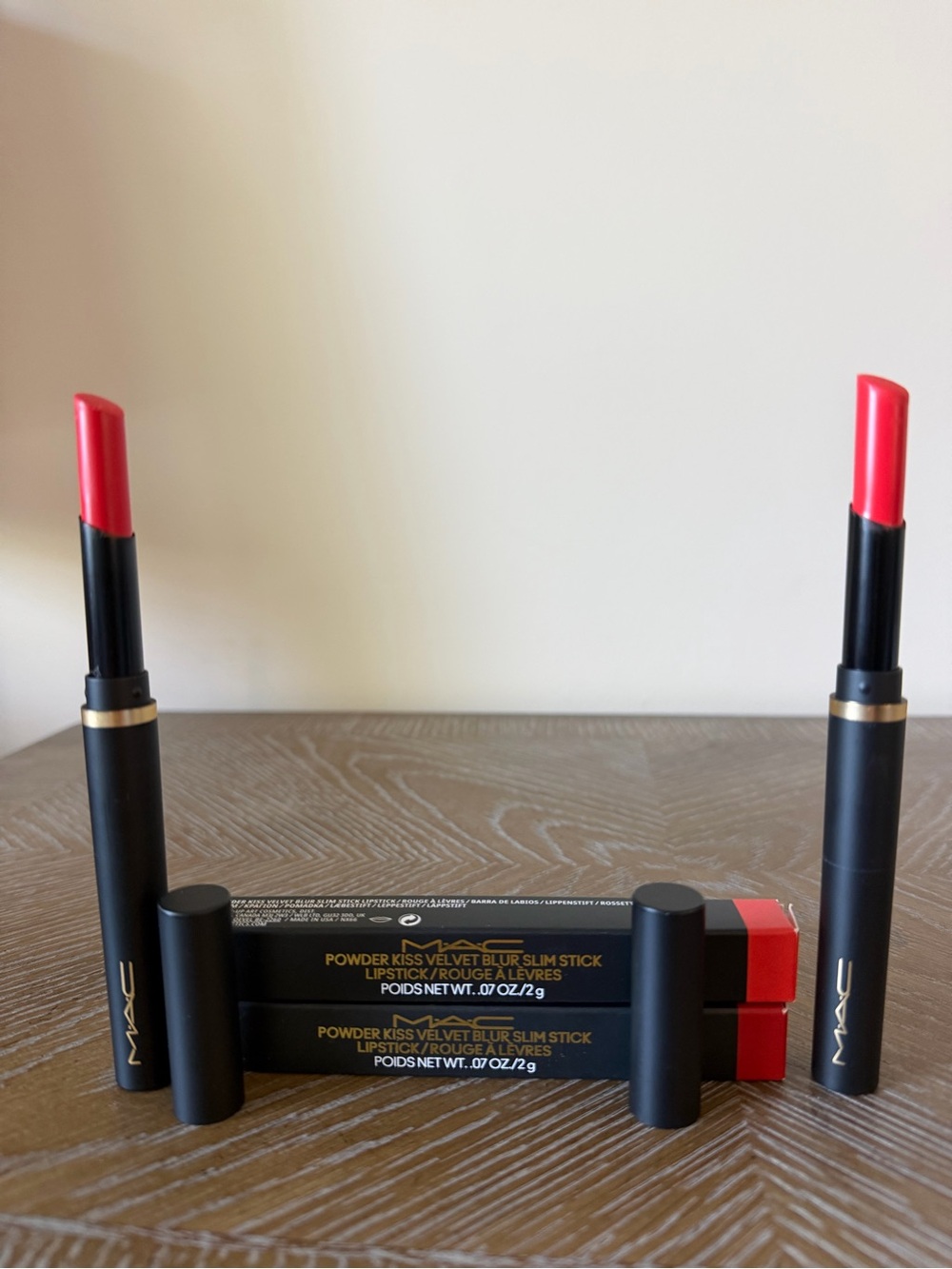 Bundle of 2 full Size Mac Velvet Lipsticks - in hot paprika & Devoted to danger
